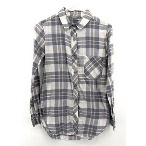 Athleta Pink Gray Plaid Button Long Sleeve Shirt Women XXS Athlesiure Cotton EUC